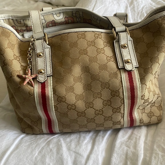 Gucci Small Jolicouer Brown Beige Red and Pink Canvas Shoulder Bag - Picture 1 of 14